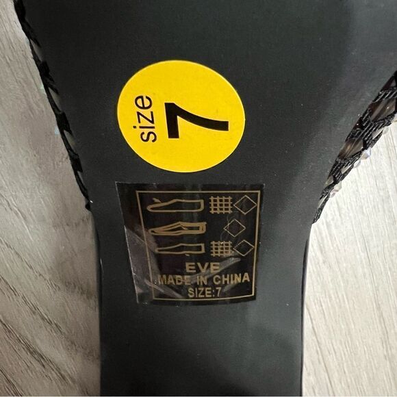 So me rhinestone black netted mule heels with clear chunky block heel sz 7 NWT - Picture 8 of 9